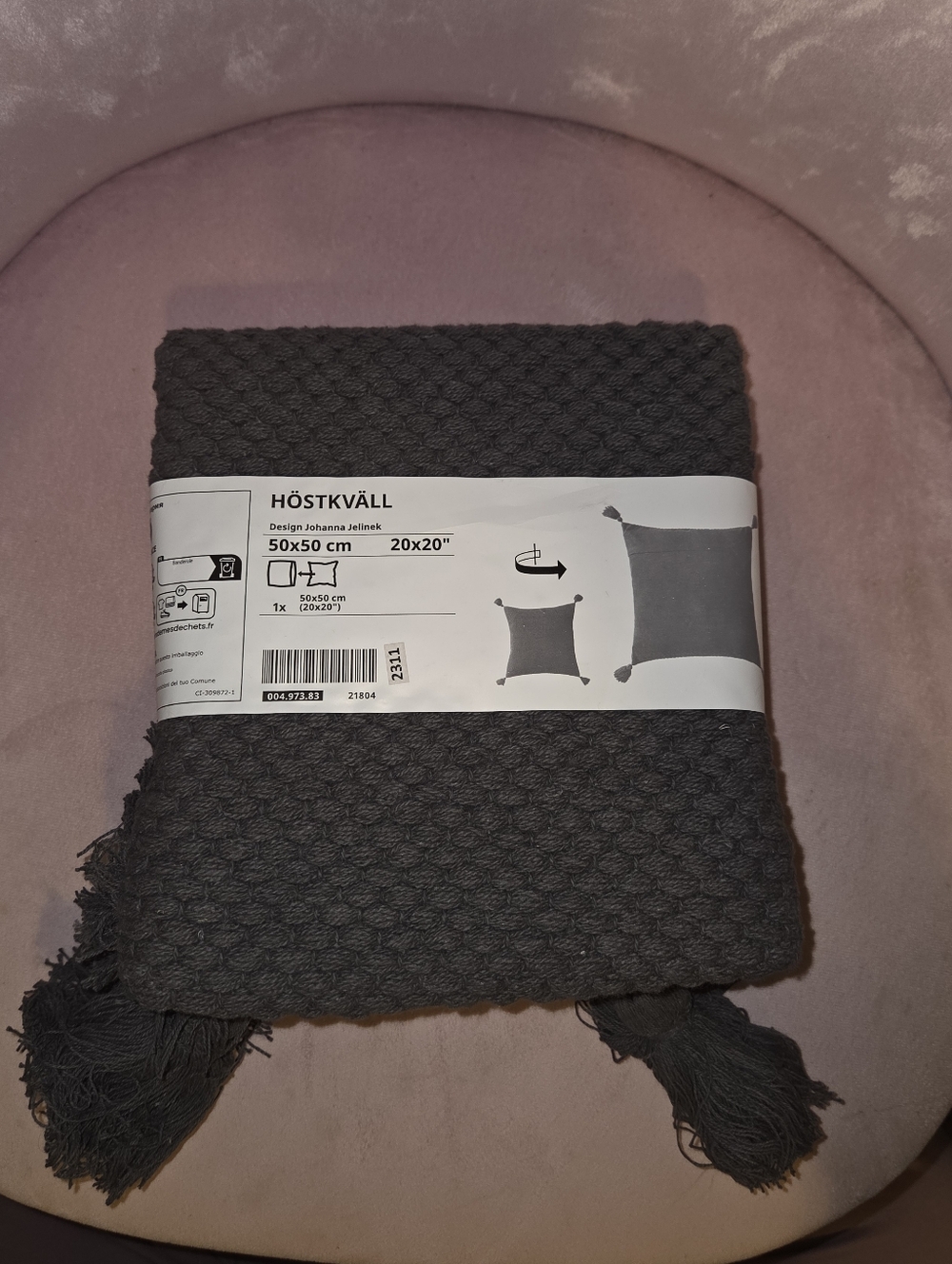 HÖSTKVÄLL Dark Gray Woven Throw Pillow Cover with Tassels
